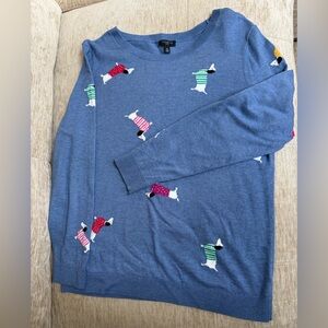 Talbots Blue Sweater with Colorful Dog Design